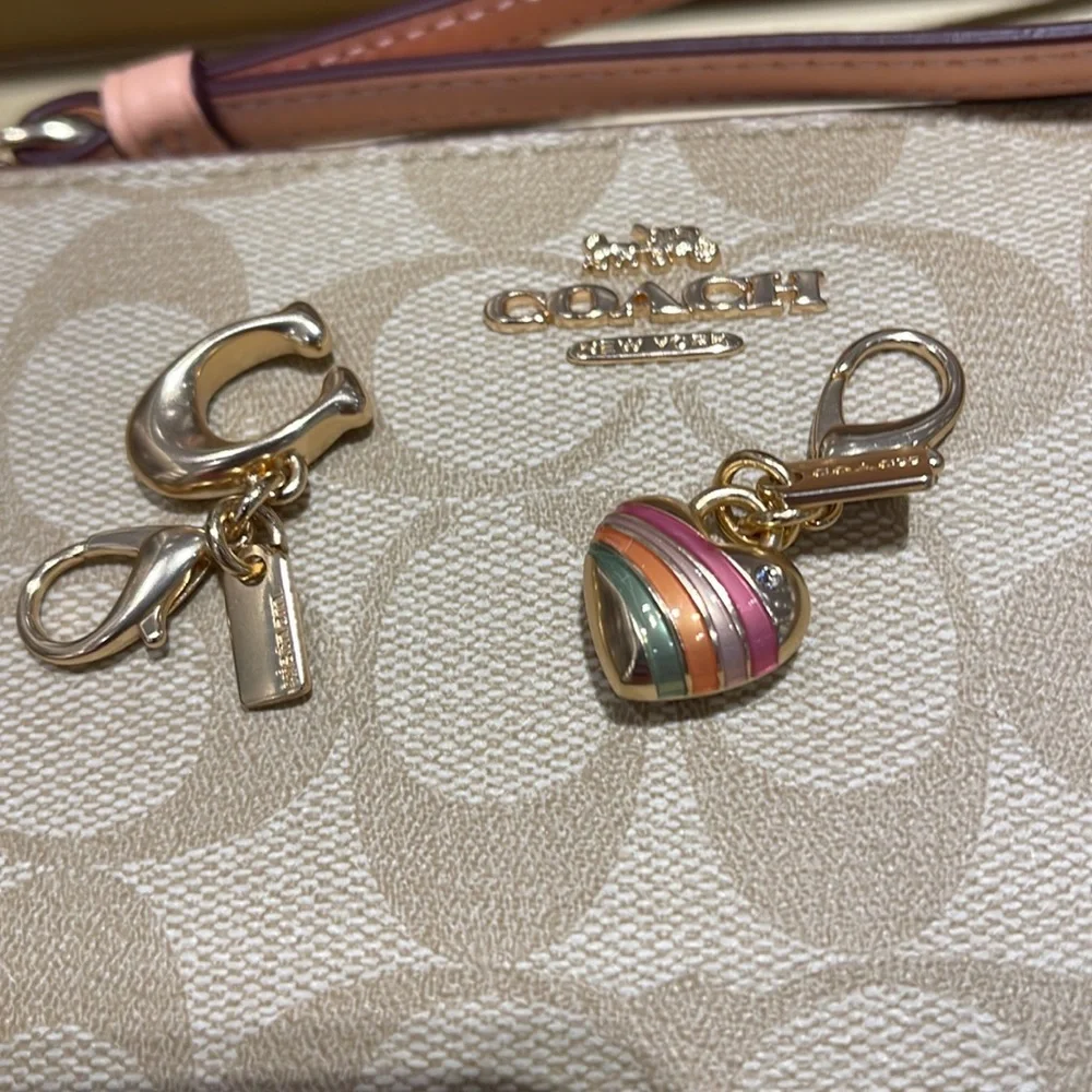 Coach Boxed Corner Zip Wristlet In Signature Canvas Gold/Light Khaki/Faded Blush